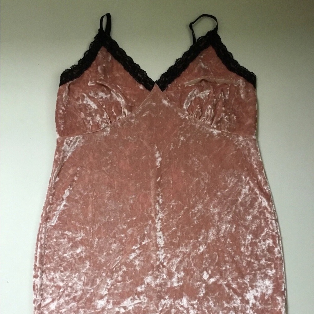 Babydoll Pink Lace Trim Crush Velvet Dress Nighty Soft